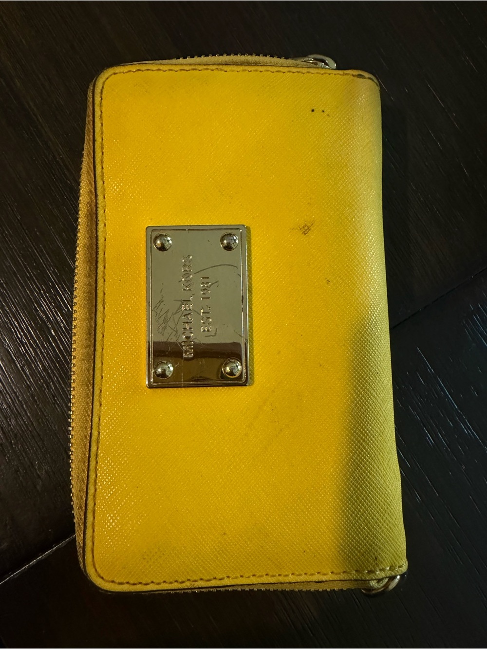 Michael Kors Bright Yellow Zip Wallet with Metal Logo Plate